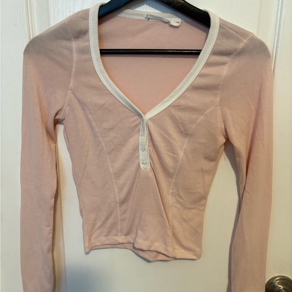 Lush Blush Pink V-Neck Long Sleeve Blouse - Picture 1 of 2